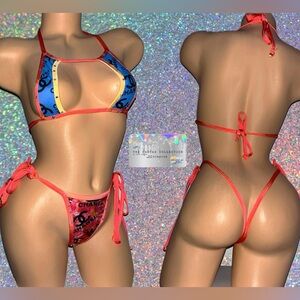 EXOTIC DANCE-WEAR/ STRIPPER WEAR: CUSTOM 2 PIECE SET WITH RHINESTONES
